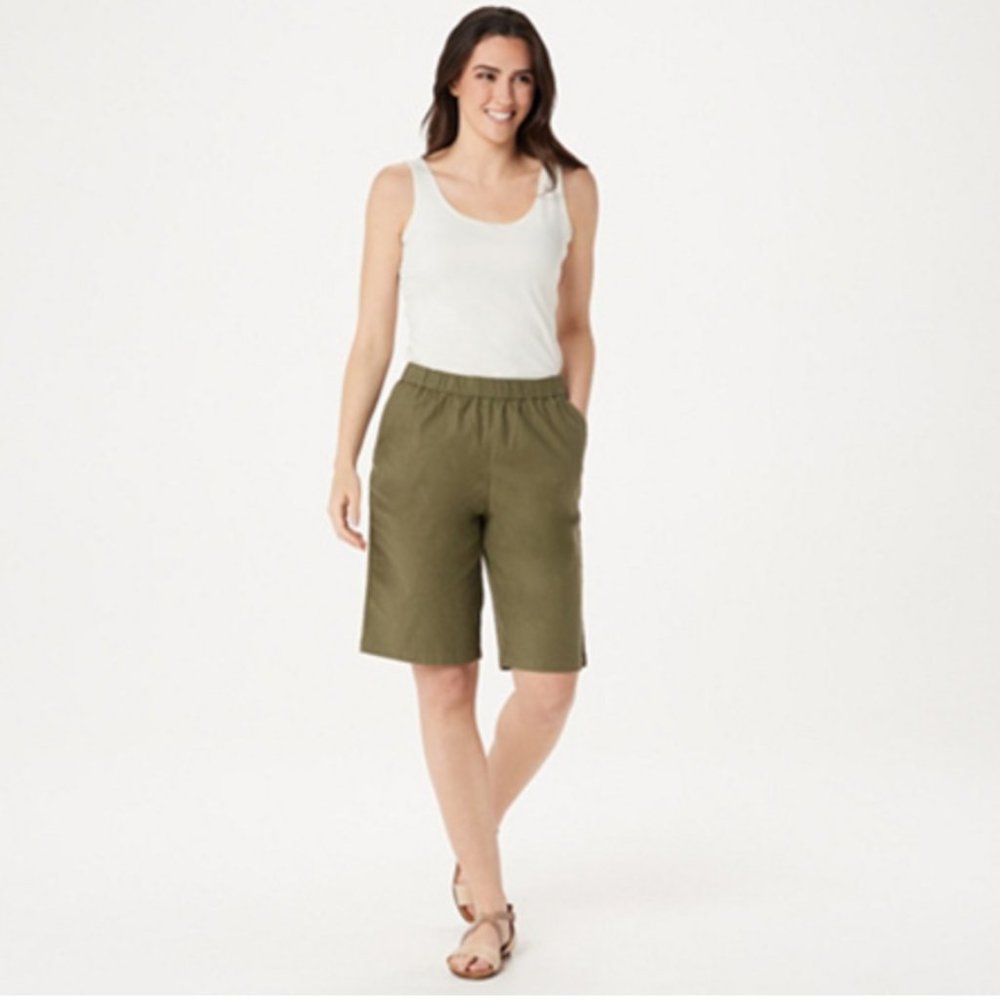NEW Olive Denim & Co. Pull-On Bermuda Shorts 1X